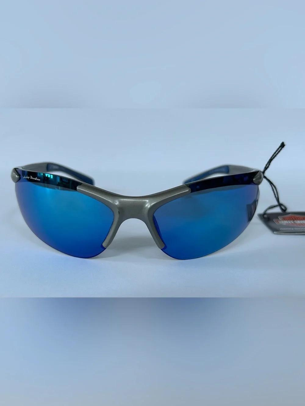 Harley-Davidson Silver Frame with Blue Mirrored Wrap Sunglasses
